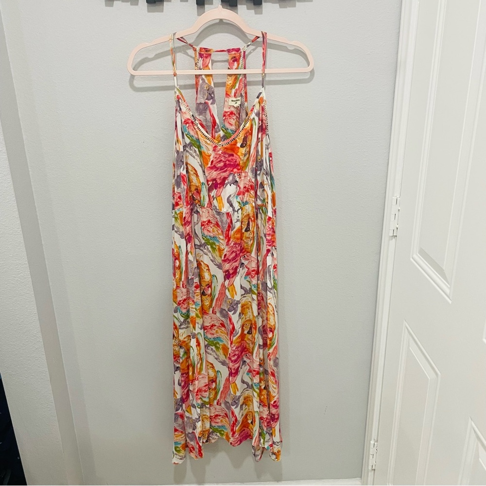 World Market Colorful Tropical Birds Parrots Maxi Dress Resort Womens Size XL